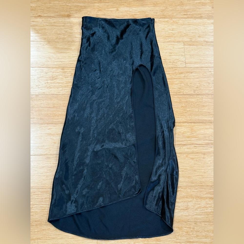 Silence + Noise Black Satin Skirt with Slit